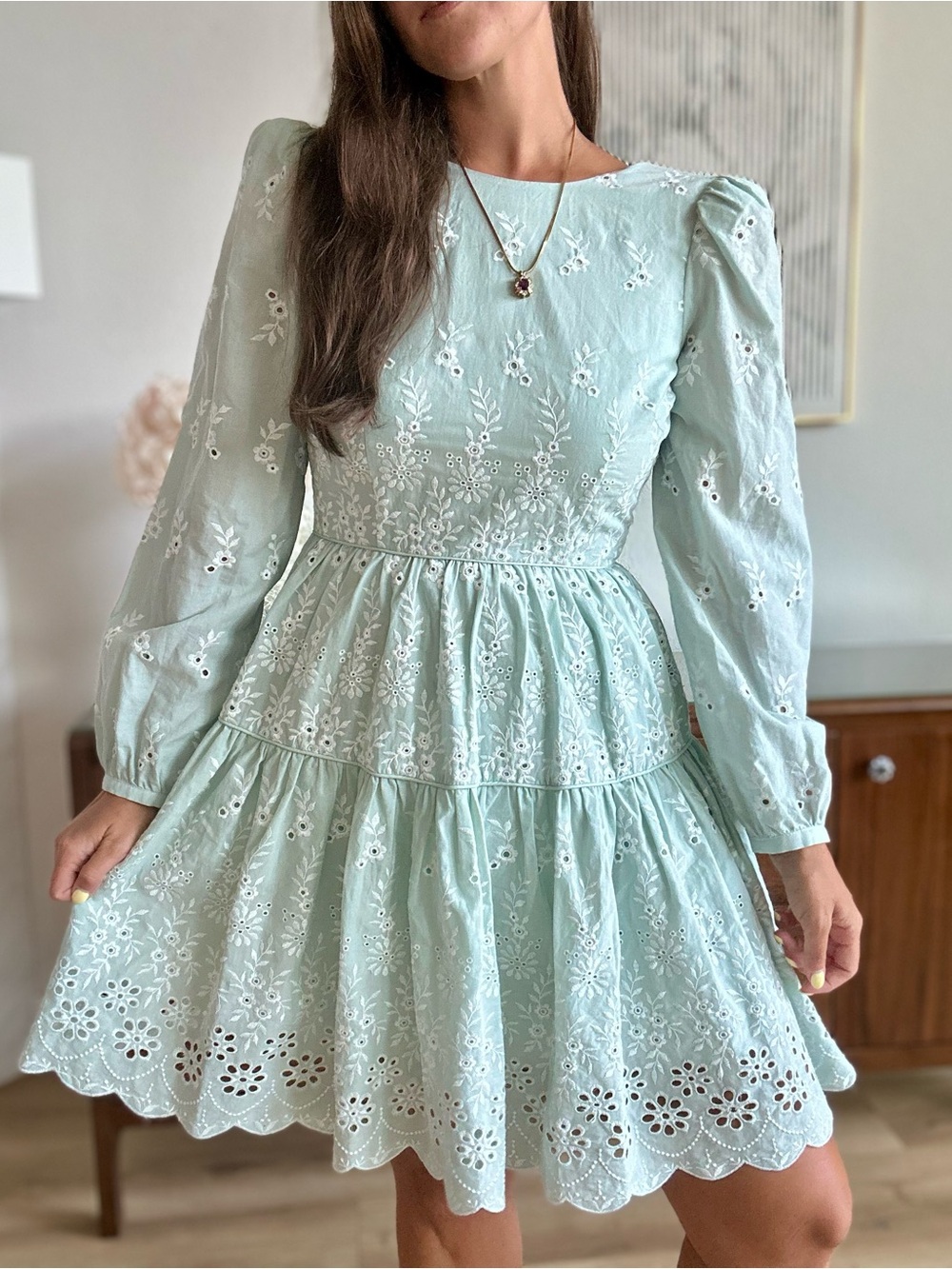 Antonio Melani Sage Green Embroidered Eyelet Dress – Size 4